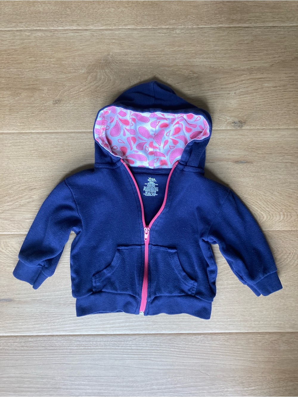 Yoga Sprout Baby Navy Zip-Up Hoodie with Pink Patterned Hood Lining